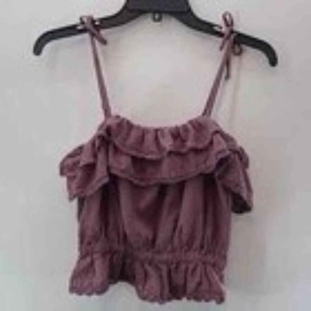 AMERICAN EAGLE Women's Pink Ruffle Cropped Tank Adjustable Straps - Size Small